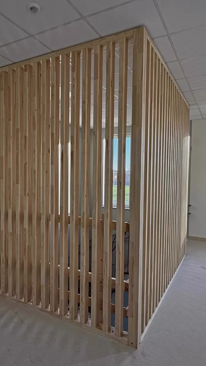 Ribbvägg i massiv ek för skola